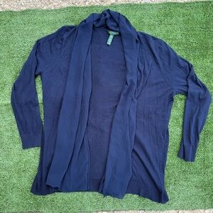 Lauren Ralph Lauren Navy Blue Open Front Waterfall Cardigan, Size 1X